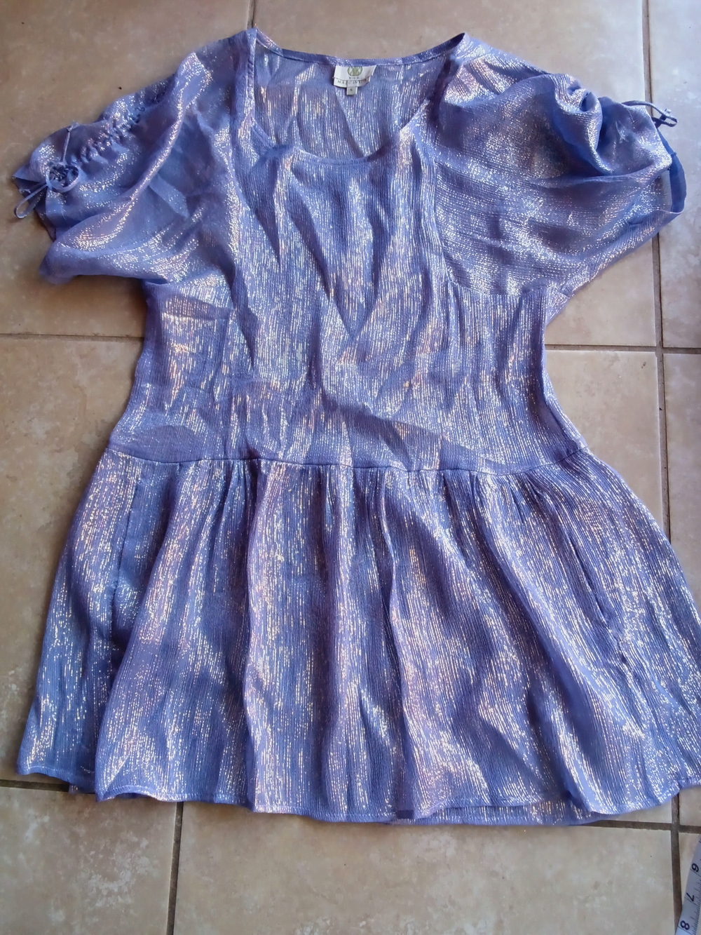 KOCH Metallic Lilac Oversized Dress Puff Sleeve Shimmer Dress Size S